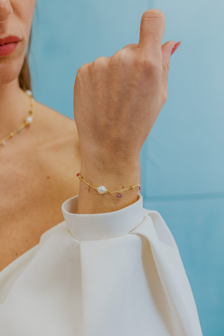 Comete Bracciale Argento 925‰ con cristalli multicolor e Perle Acquadolce BRA275