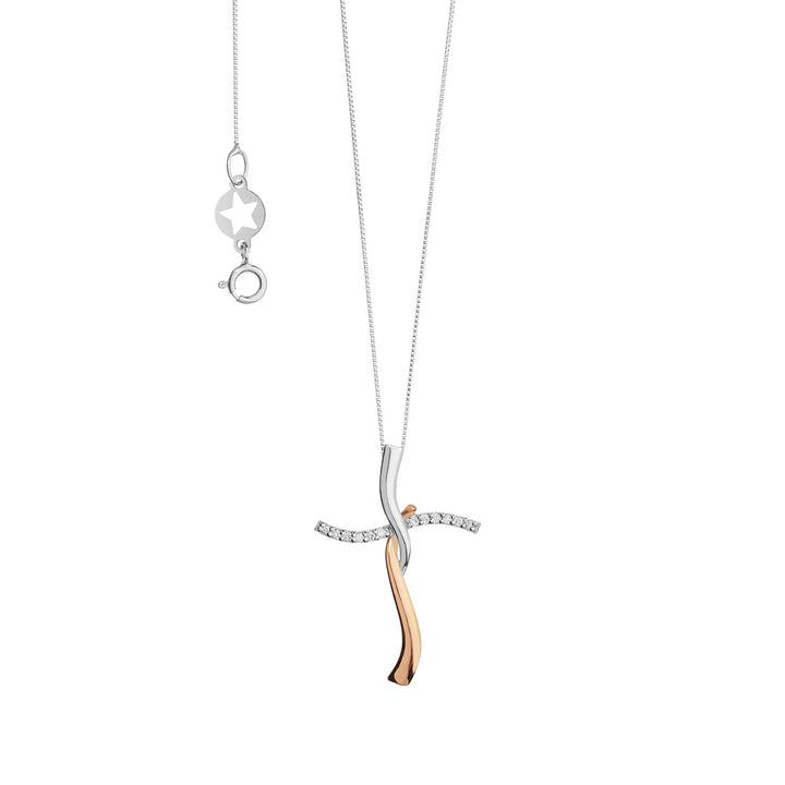 Comete Collier croix bicolore en Or et Diamants GLB1558