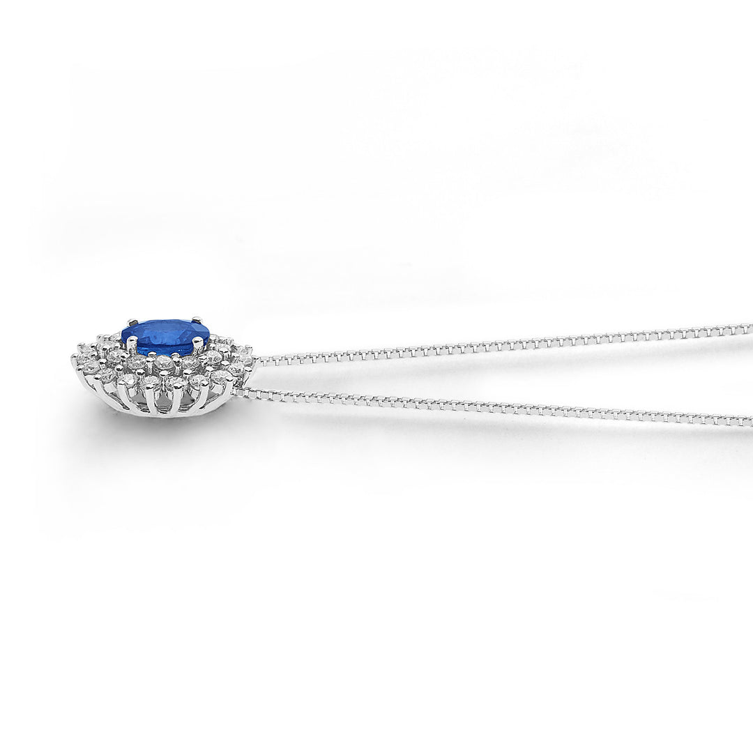Collier Comete en Or, Diamants et Saphir Bleu Ovale GLB1601