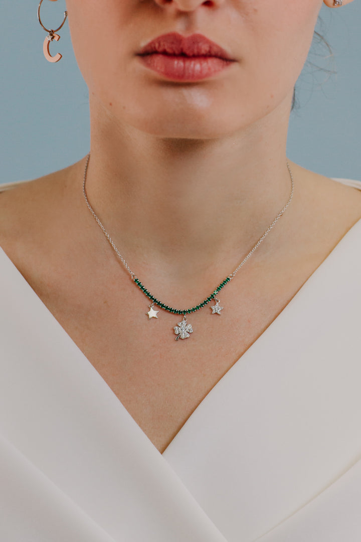 Comete Tennis Choker in Silver Cloverleaf GLA256