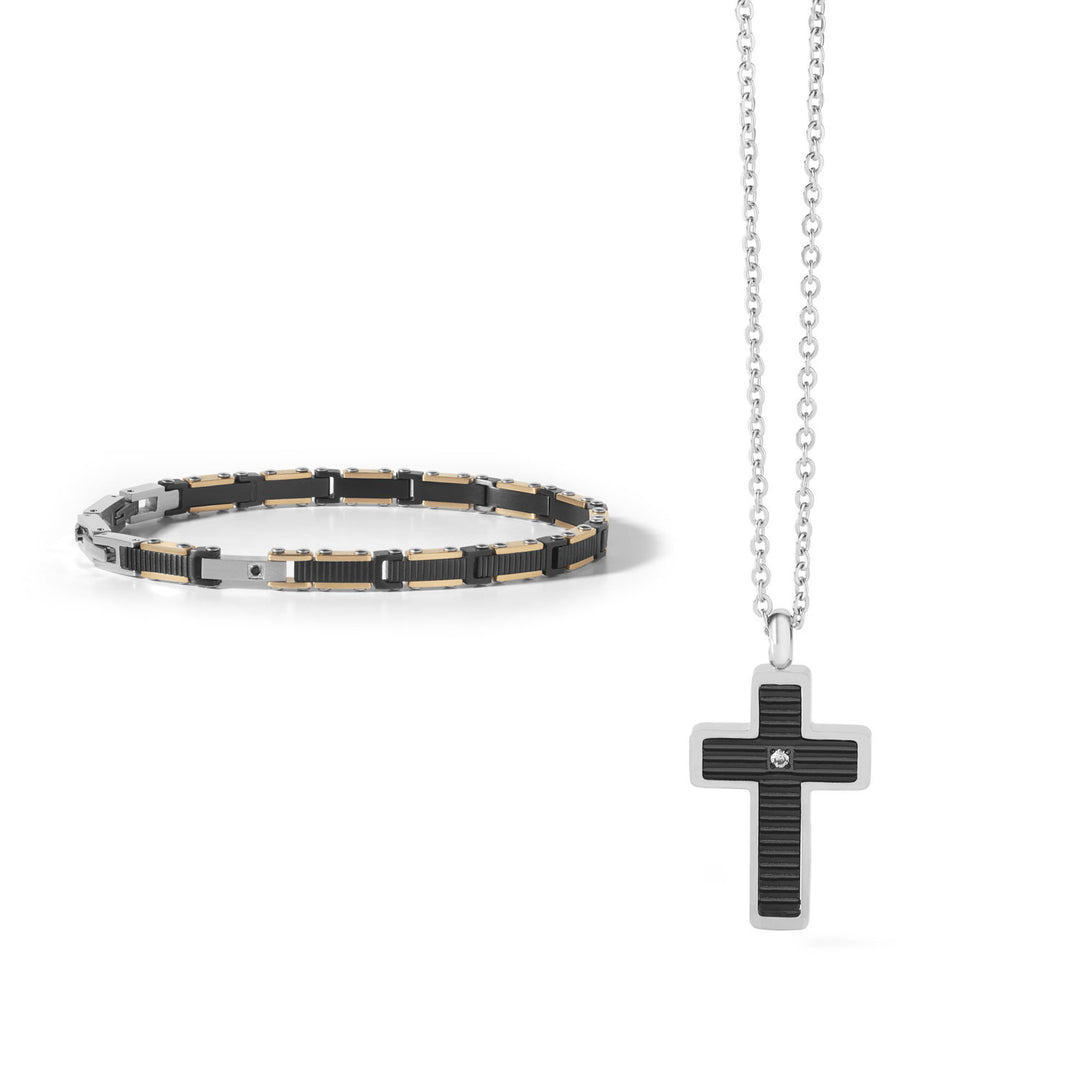 Comete Bracciale e Collana Faces in Acciaio e PVD nero e rosa KIT635890
