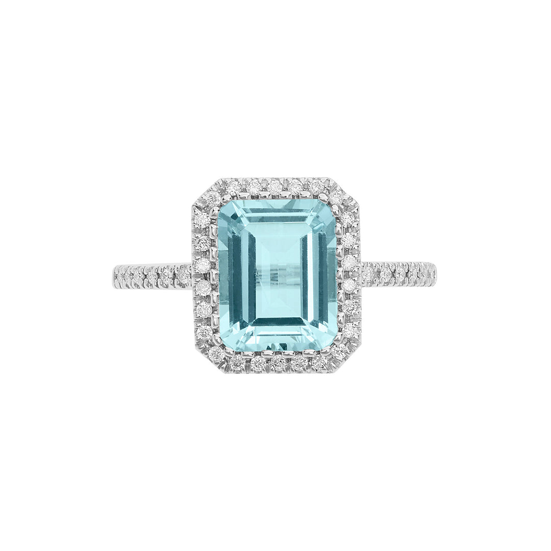 Bague Comete en or avec diamants et aigue-marine octogonale ANQ339
