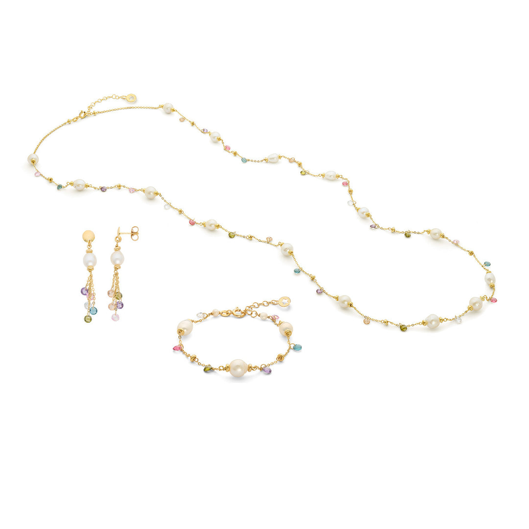 Comete Bracciale, collana e orecchini Argento 925‰ cristalli e Perle Acquadolce KIT275225275
