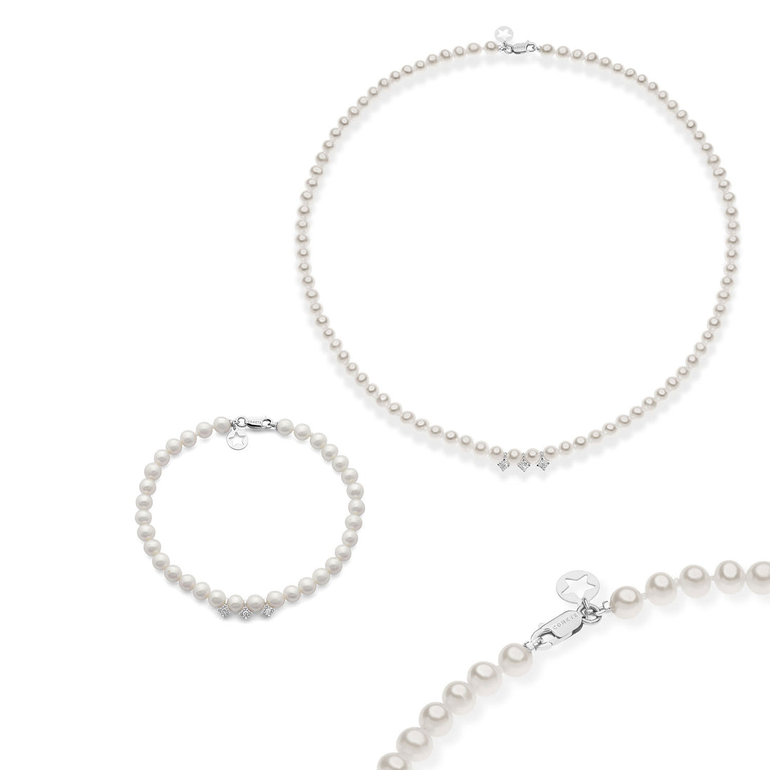 Comete Girocollo e Bracciale in Oro e Perle con Diamanti bianchi KIT321369