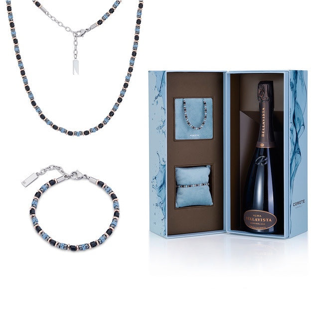Comets Divine Gift Kit collier et bracelet en acier, hématite, pierre de lave et diamant KITGVSFERE