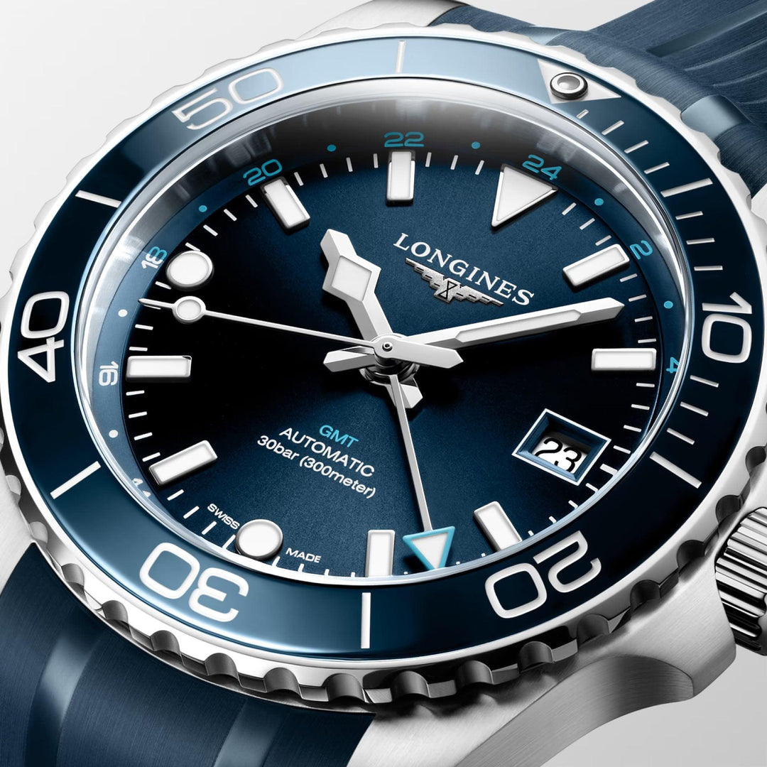 Longines orologio Hydroconquest GMT 41mm blu automatico acciaio L3.790.4.96.9 - Capodagli 1937