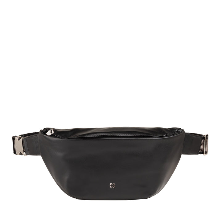 DUDU Genuine Leather Waist Bag for Men Women with Adjustable Strap, Clean Elegant Roomy Design, 3-Zip Waist Bag
