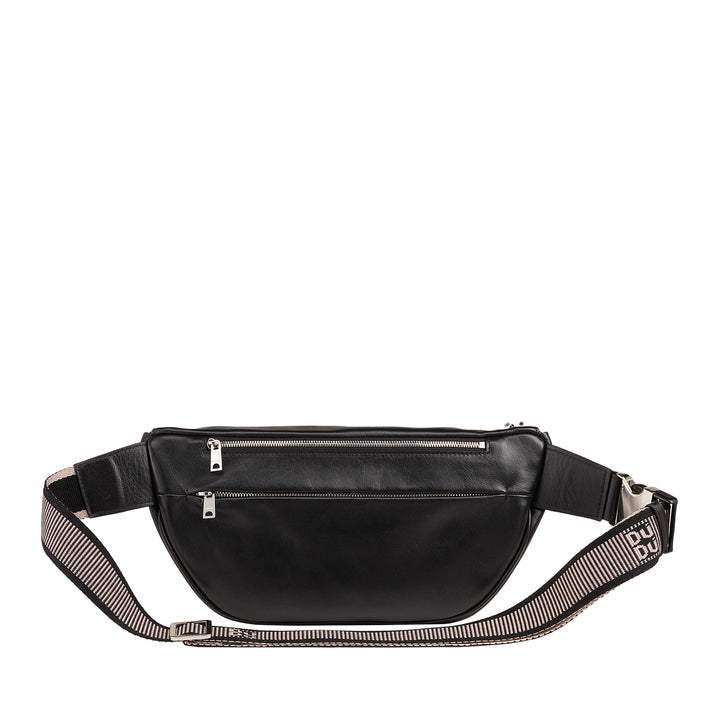 DUDU Genuine Leather Waist Bag for Men Women with Adjustable Strap, Clean Elegant Roomy Design, 3-Zip Waist Bag