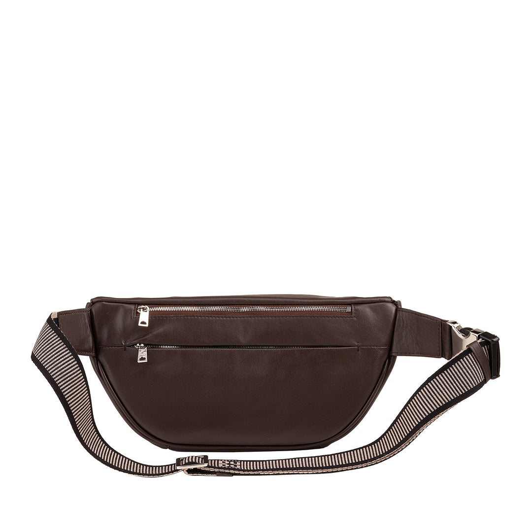 DUDU Genuine Leather Waist Bag for Men Women with Adjustable Strap, Clean Elegant Roomy Design, 3-Zip Waist Bag