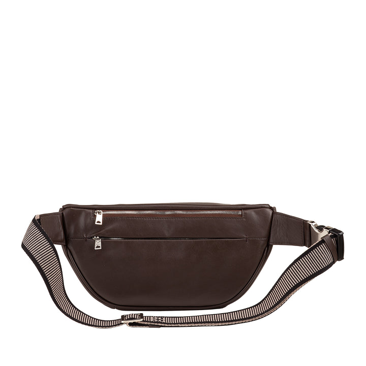 DUDU Genuine Leather Waist Bag for Men Women with Adjustable Strap, Clean Elegant Roomy Design, 3-Zip Waist Bag