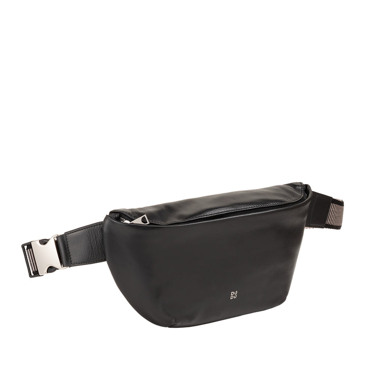 DUDU Genuine Leather Waist Bag for Men Women with Adjustable Strap, Clean Elegant Roomy Design, 3-Zip Waist Bag