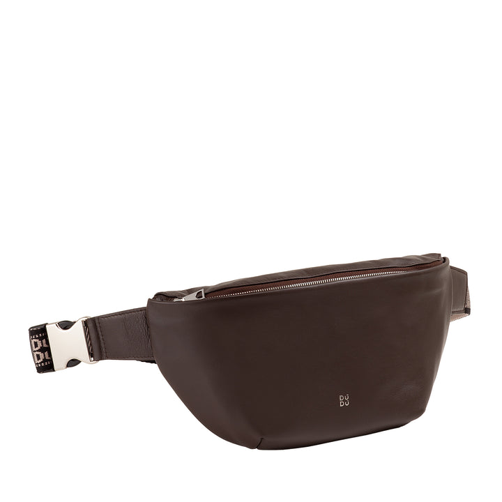 DUDU Genuine Leather Waist Bag for Men Women with Adjustable Strap, Clean Elegant Roomy Design, 3-Zip Waist Bag