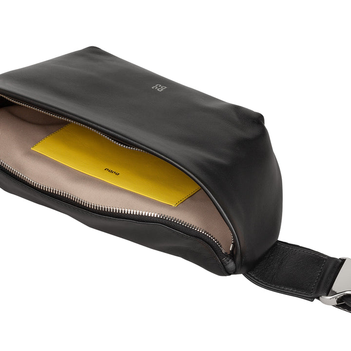 DUDU Genuine Leather Waist Bag for Men Women with Adjustable Strap, Clean Elegant Roomy Design, 3-Zip Waist Bag