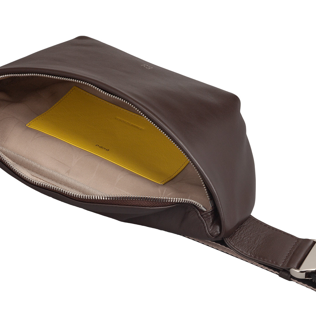 DUDU Genuine Leather Waist Bag for Men Women with Adjustable Strap, Clean Elegant Roomy Design, 3-Zip Waist Bag