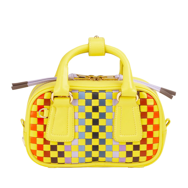 DUDU Mini bolso de mujer en piel tejida multicolor - Bolso pequeño y elegante con bandolera ajustable y asas - Bolso pequeño y compacto