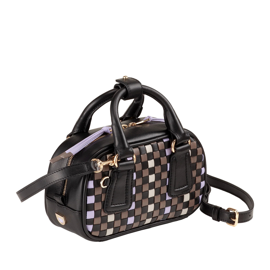 DUDU Damen-Minitasche aus mehrfarbigem gewebtem Leder – kleine elegante Handtasche mit verstellbarem Schultergurt und Griffen – kleine kompakte Handtasche