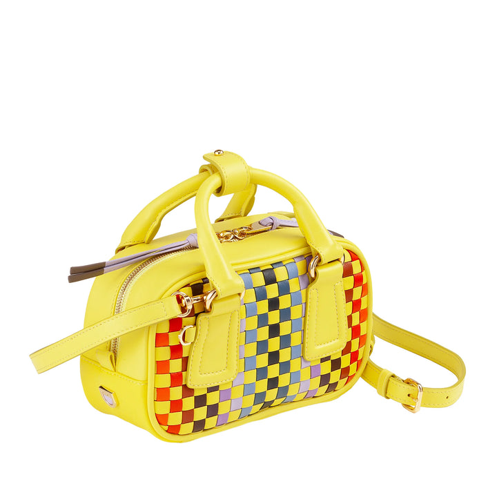 DUDU Mini bolso de mujer en piel tejida multicolor - Bolso pequeño y elegante con bandolera ajustable y asas - Bolso pequeño y compacto