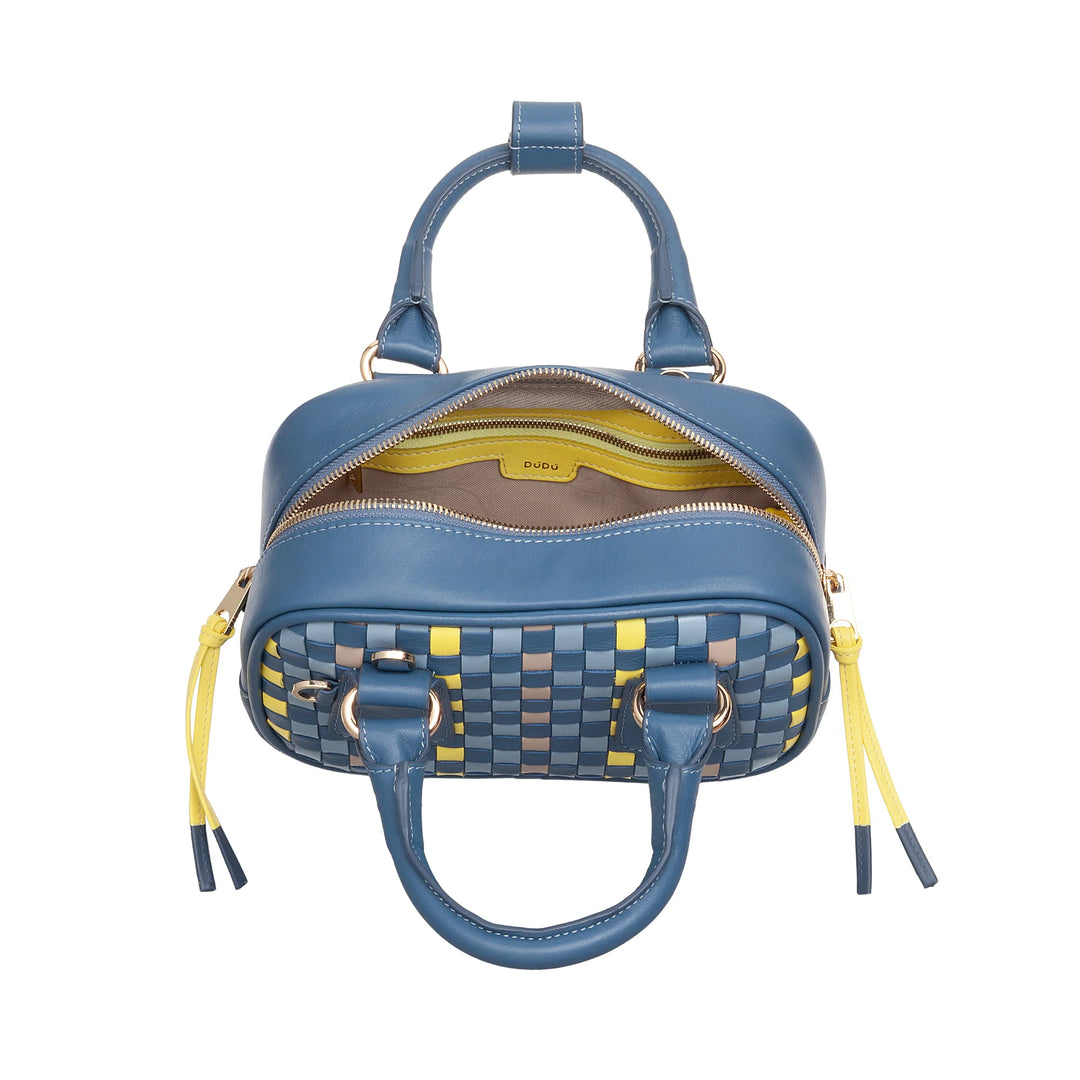DUDU Mini Sac Femme en Cuir Tressé Multicolore - Petit Sac à Main Élégant avec Bandoulière Ajustable et Poignées - Petit Sac à Main Compact