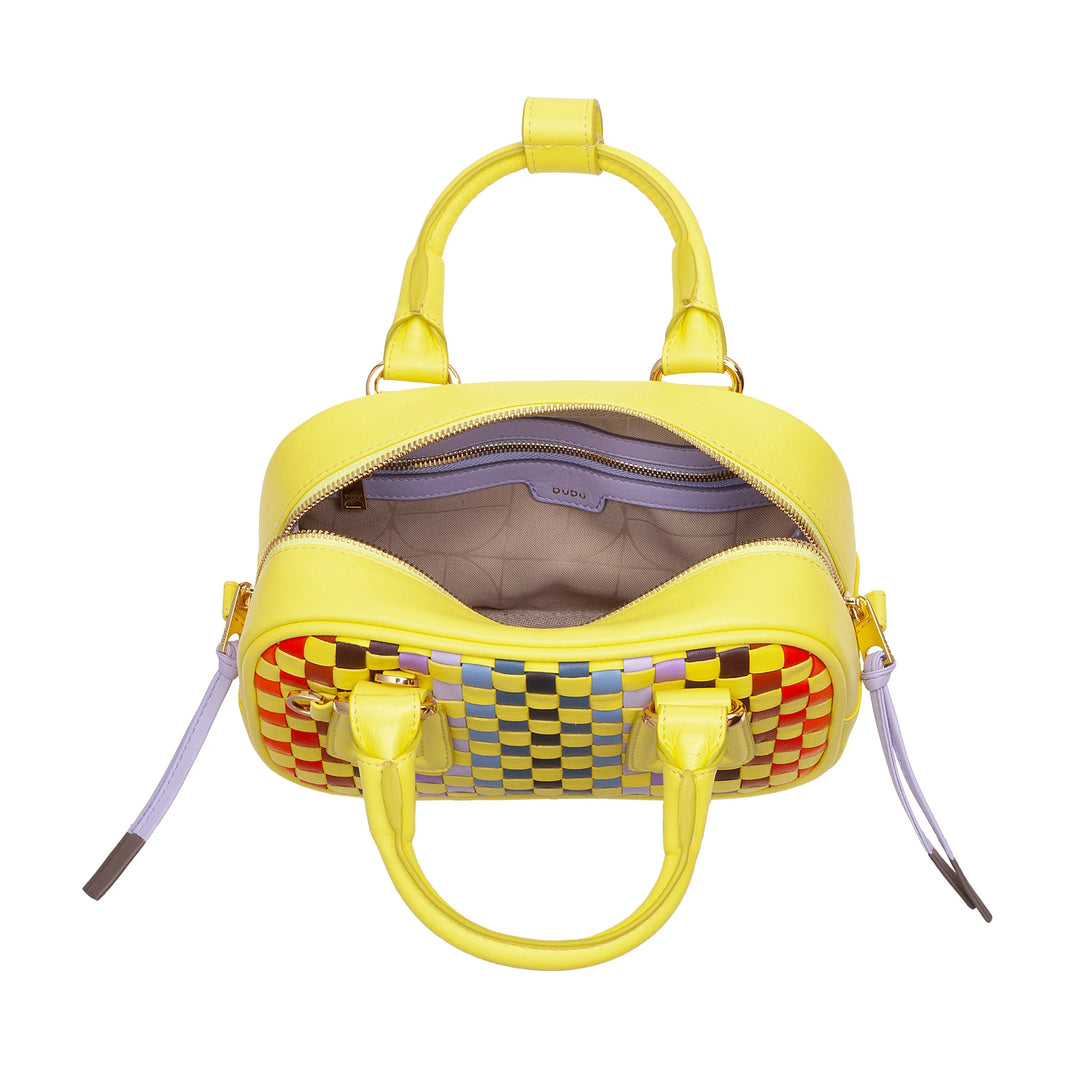 DUDU Mini bolso de mujer en piel tejida multicolor - Bolso pequeño y elegante con bandolera ajustable y asas - Bolso pequeño y compacto