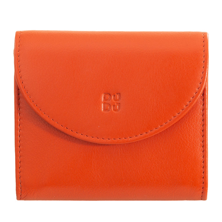 DUDU Cartera Mini Slim para Mujer de Piel Auténtica con Monedero con Cremallera, Cierre de Botón, Cartera Compacta de Color
