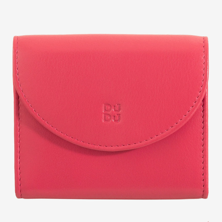 DUDU Cartera Mini Slim para Mujer de Piel Auténtica con Monedero con Cremallera, Cierre de Botón, Cartera Compacta de Color