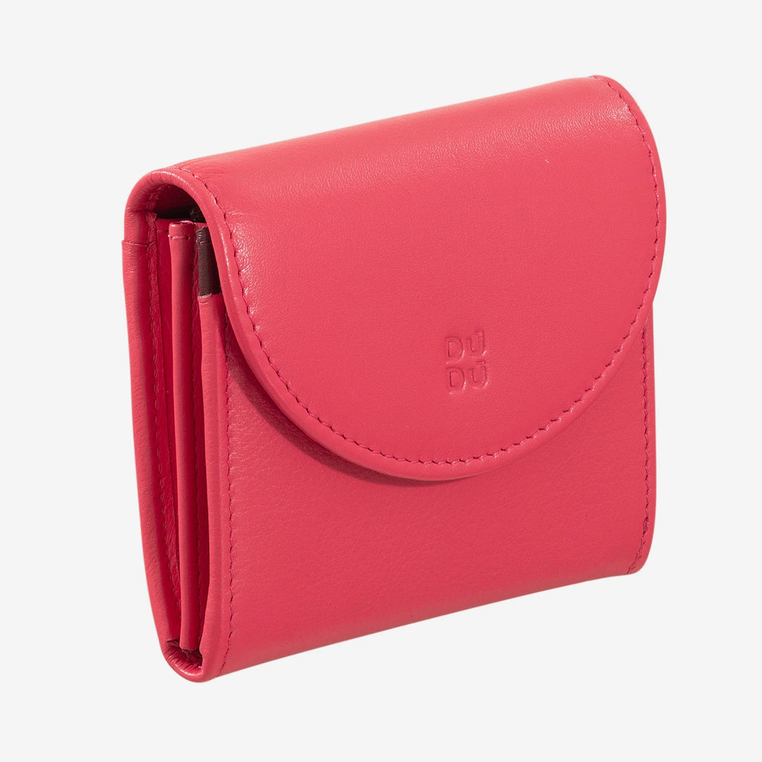DUDU Cartera Mini Slim para Mujer de Piel Auténtica con Monedero con Cremallera, Cierre de Botón, Cartera Compacta de Color