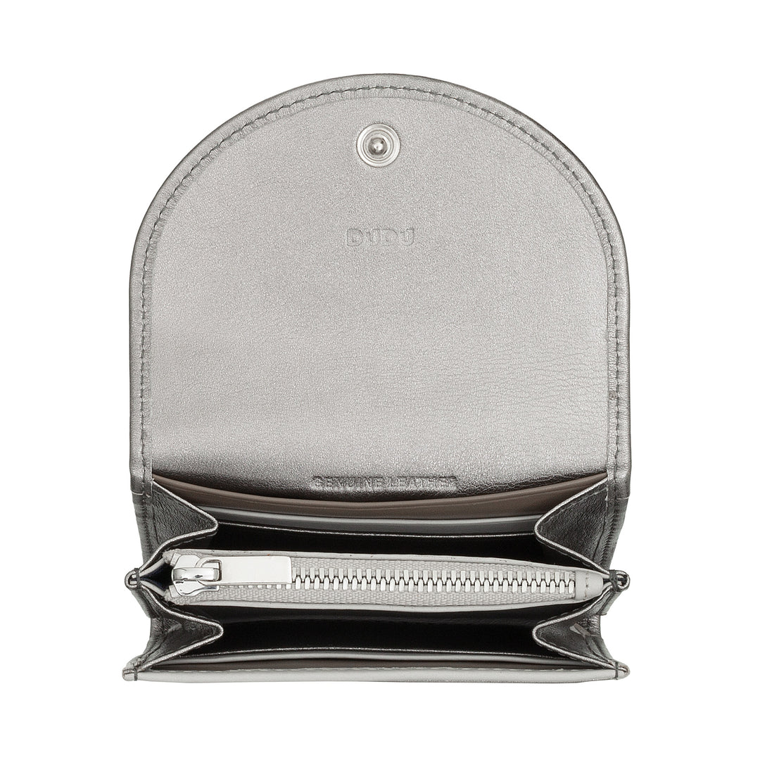 DUDU Cartera Mini Slim para Mujer de Piel Auténtica con Monedero con Cremallera, Cierre de Botón, Cartera Compacta de Color