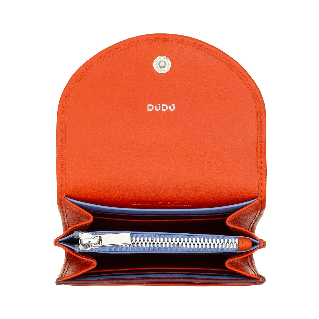 DUDU Cartera Mini Slim para Mujer de Piel Auténtica con Monedero con Cremallera, Cierre de Botón, Cartera Compacta de Color