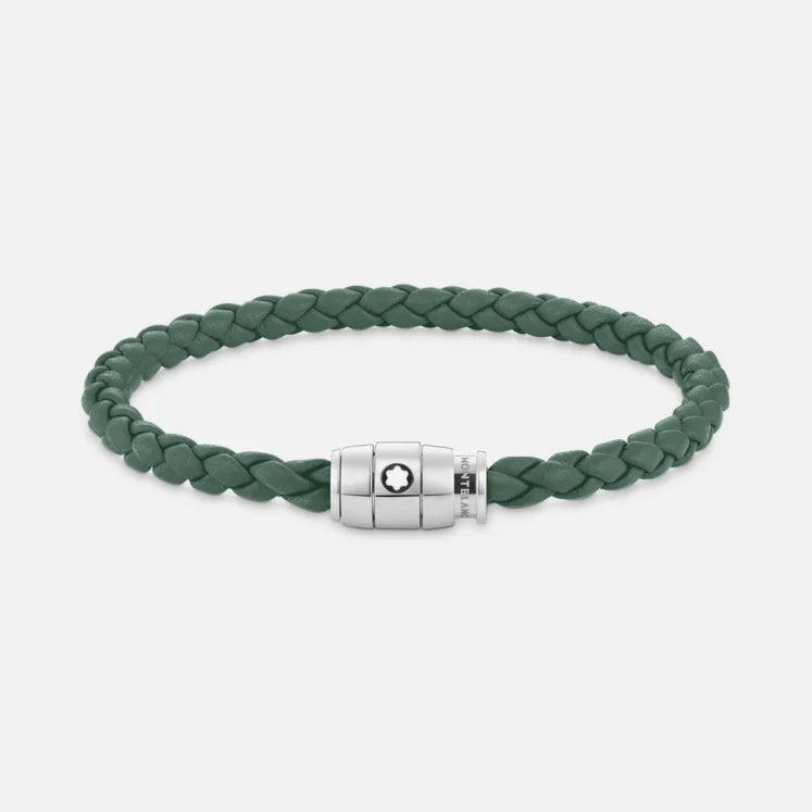 Bracelet en acier Montblanc avec fermoir 3 anneaux et cuir en étain taille S 13315060