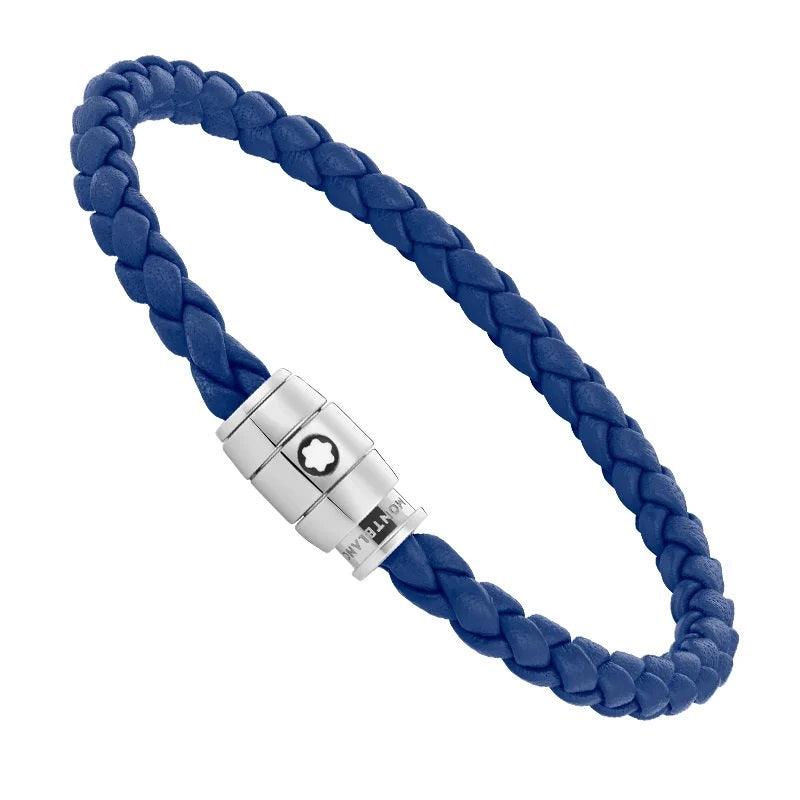 Montblanc bracciale pelle intrecciata blu chiusura a 3 anelli misura S 13089860 - Capodagli 1937