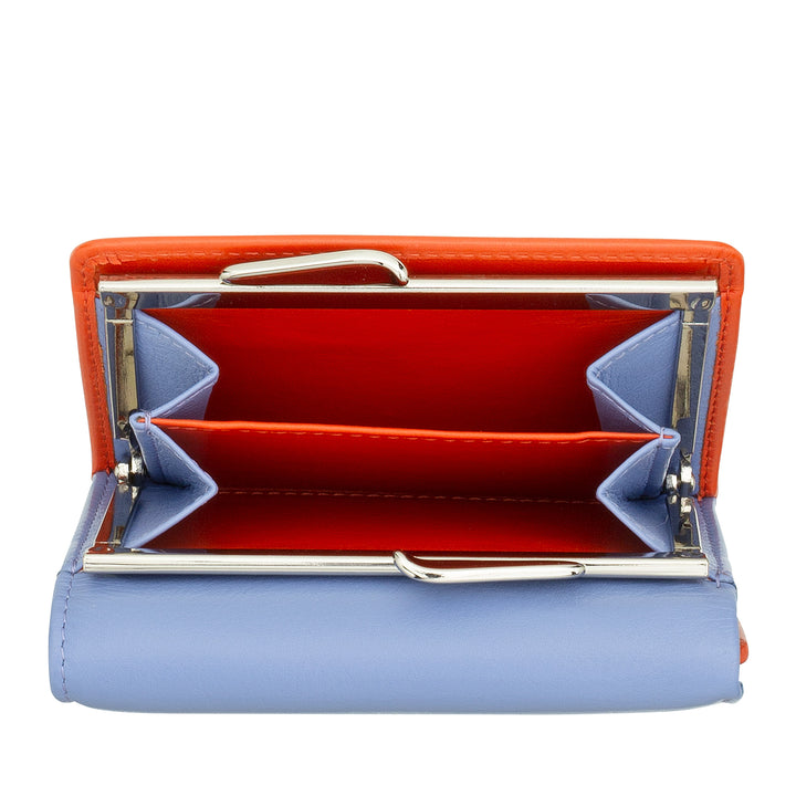 DUDU Cartera Pequeña de Mujer en Piel RFID con Monedero Compacto Click Clac y 6 Tarjeteros