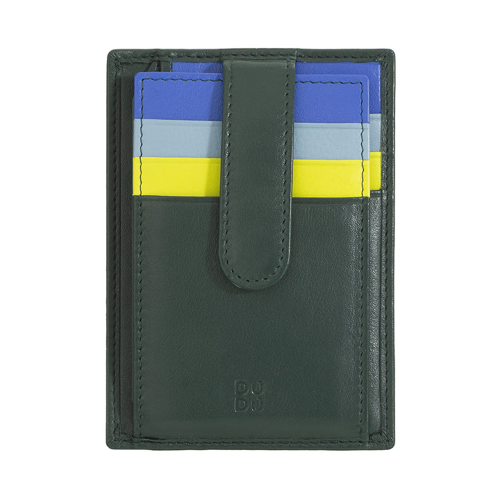 DUDU Tarjetero Slim de Piel Multicolor para Hombre y Mujer con 9 Ranuras y Cierre de Seguridad
