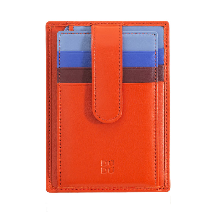 DUDU Tarjetero Slim de Piel Multicolor para Hombre y Mujer con 9 Ranuras y Cierre de Seguridad