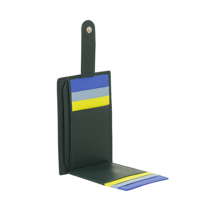 DUDU Tarjetero Slim de Piel Multicolor para Hombre y Mujer con 9 Ranuras y Cierre de Seguridad