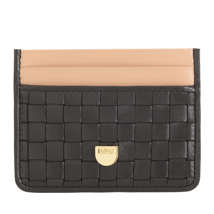 DUDU Porte-cartes en cuir tissé pour hommes et femmes – Porte-cartes tissé compact et fin, design élégant, porte-cartes de crédit de poche