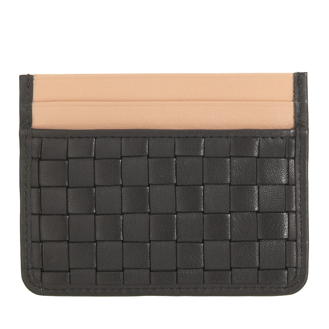 DUDU Porte-cartes en cuir tissé pour hommes et femmes – Porte-cartes tissé compact et fin, design élégant, porte-cartes de crédit de poche