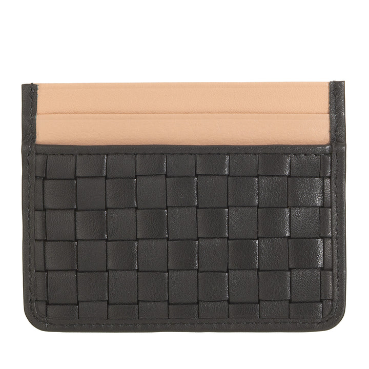 DUDU Porte-cartes en cuir tissé pour hommes et femmes – Porte-cartes tissé compact et fin, design élégant, porte-cartes de crédit de poche