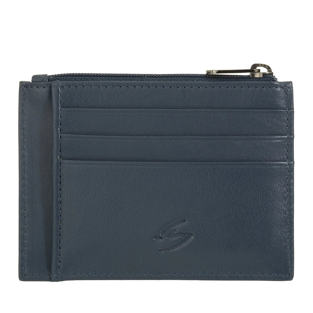 Nuvola Pelle Bustina Portafoglio Porta Carte di Credito Tascabile in Pelle - Portamonete Uomo Slim con Cerniera Zip