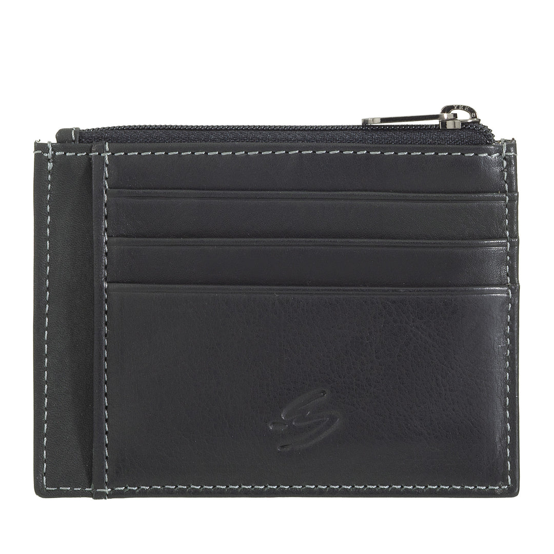 Nuvola Pelle Leather Credit Card Holder for Men and Women - Slim Slim Card Holder with Compartments and Zip Pocket - Elegant and Compact