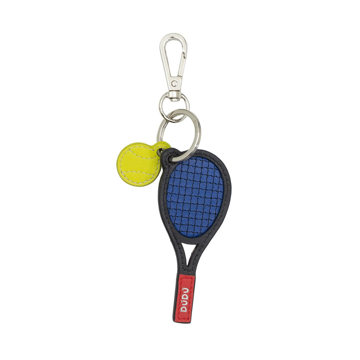 DUDU Leather Tennis Racket Keychain with Carabiner - Tennis Sports Keychain Charm for Keys, Bag or Backpack