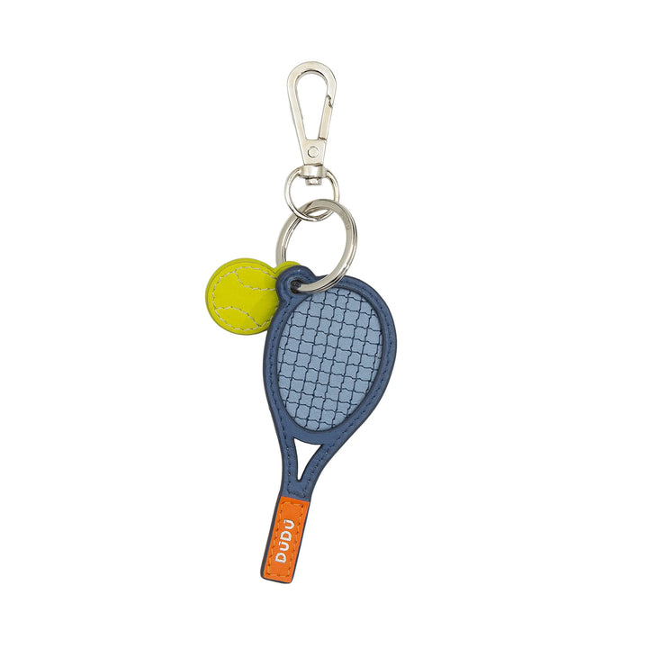 DUDU Leather Tennis Racket Keychain with Carabiner - Tennis Sports Keychain Charm for Keys, Bag or Backpack