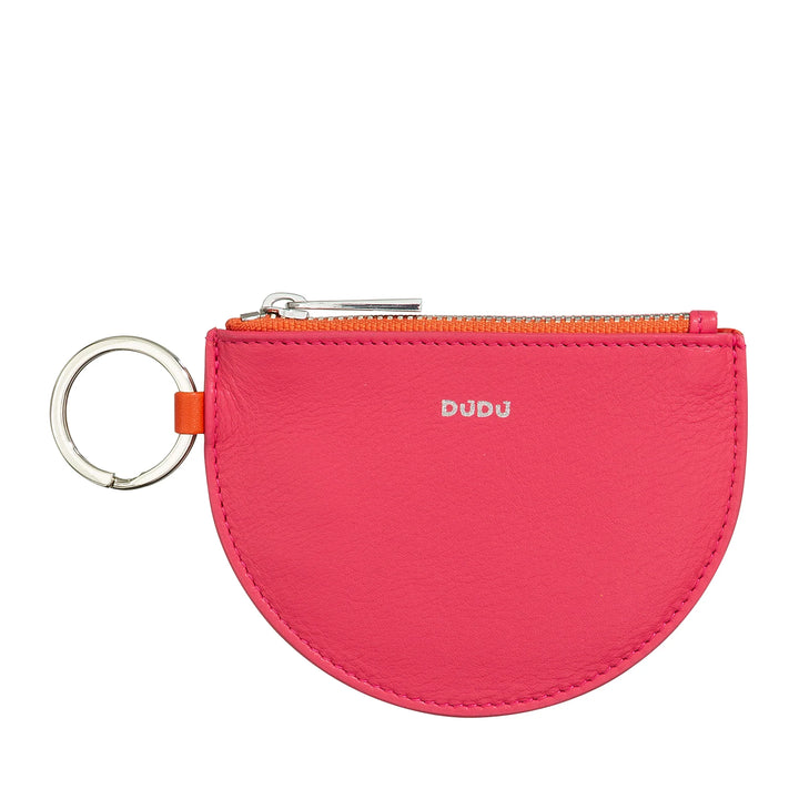 DUDU Mini Monedero de Piel para Mujer con Cremallera y Llavero de Diseño Slim Bicolor