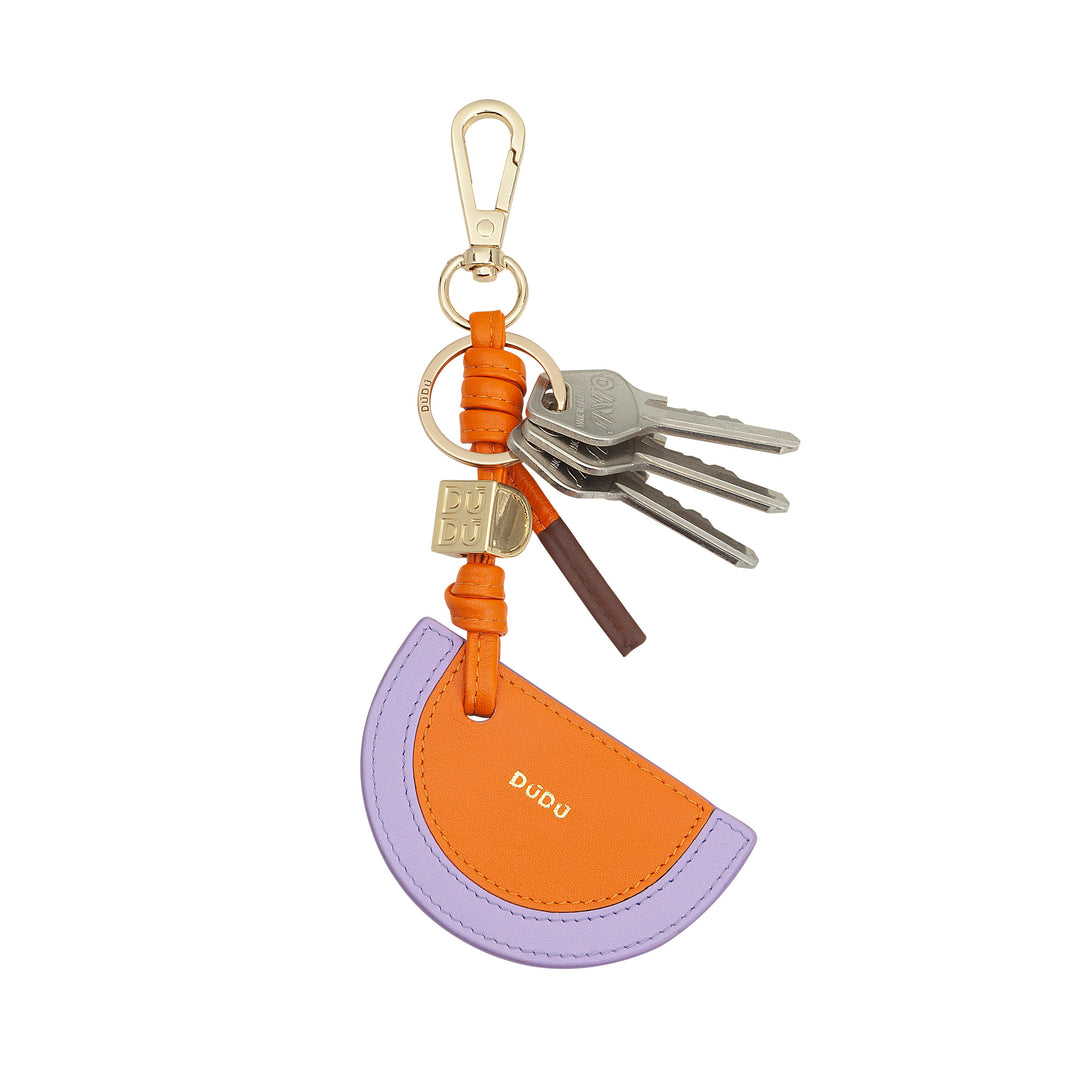 DUDU Leather Keychain with Watermelon, Nice Colorful Keyring, with Ring and Carabiner, Designer Keyring