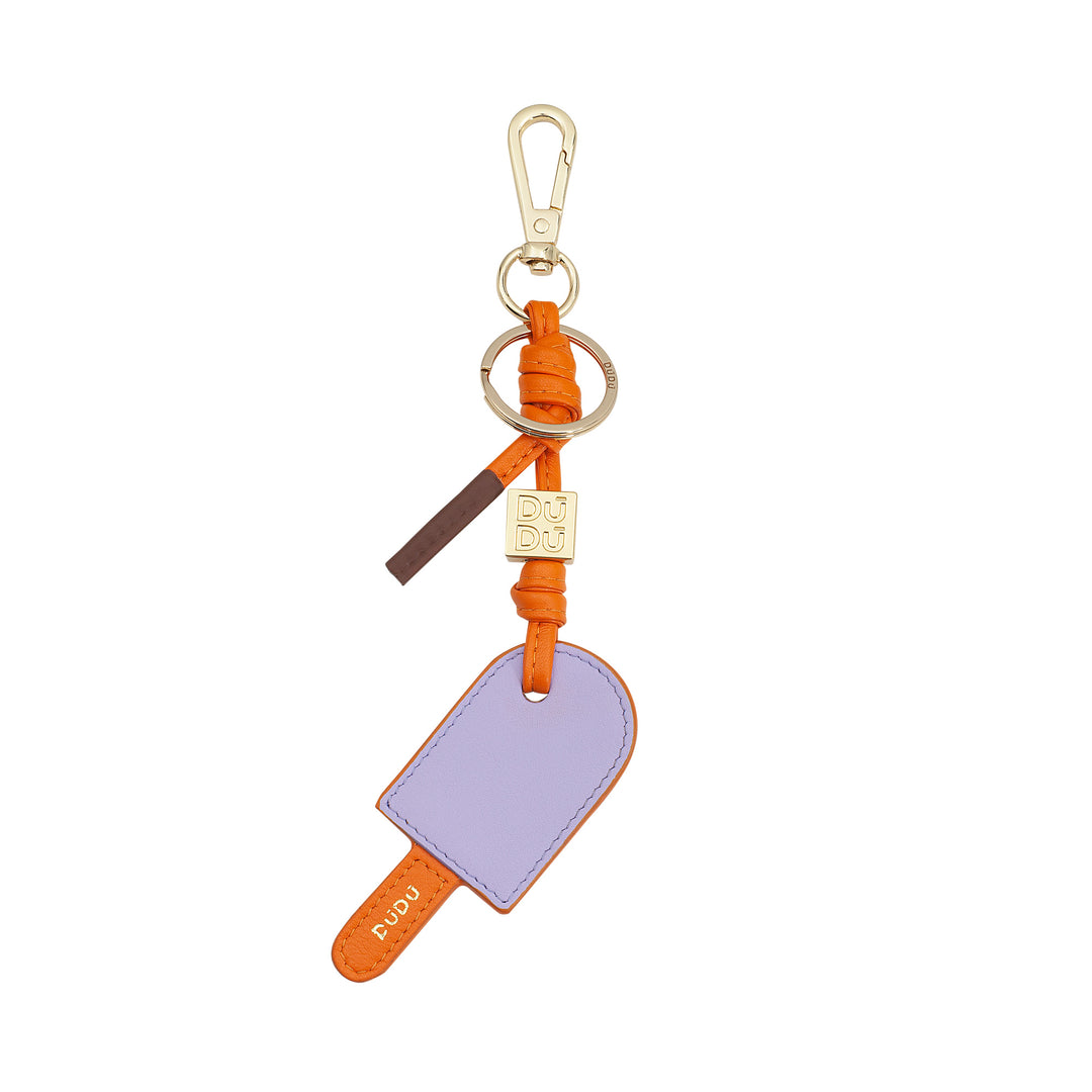 Helchain de cuero Dudu Ice Cream, llavero para mujeres para hombres con anillo y carreta, diseño de verano de colores