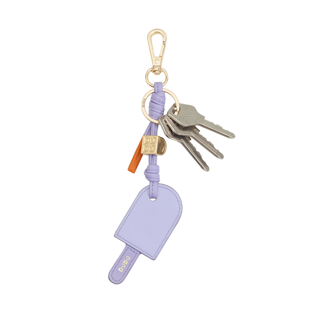 DUDU Leather Ice Cream Stick Keychain, Keychain for Women and Men with Ring and Carabiner, Colorful Summer Design