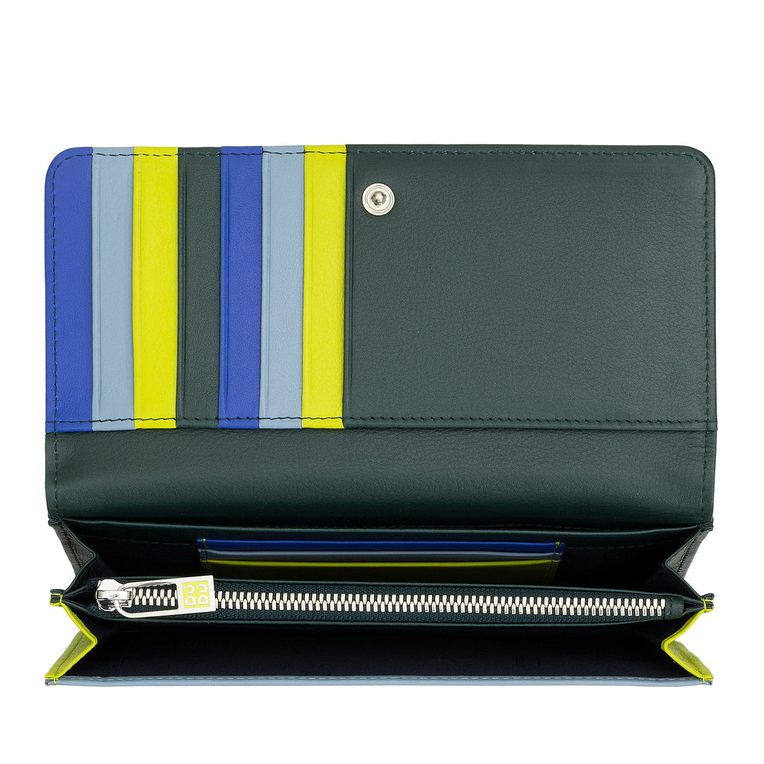 DuDu Cartera grande de cuero suave multicolor RFID bolsa