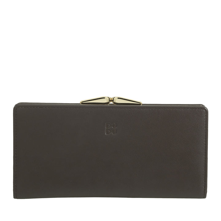DUDU Cartera Grande para Mujer de Piel Auténtica con Protección RFID, Tarjetero con Monedero Clic Clac, Billetera Colorida