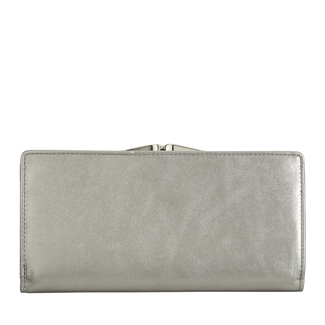 DUDU Cartera Grande para Mujer de Piel Auténtica con Protección RFID, Tarjetero con Monedero Clic Clac, Billetera Colorida
