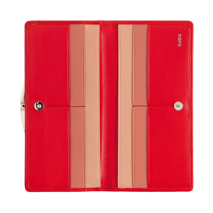 DUDU Cartera Grande para Mujer de Piel Auténtica con Protección RFID, Tarjetero con Monedero Clic Clac, Billetera Colorida