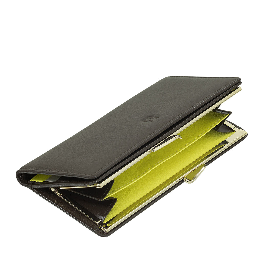 DUDU Cartera Grande para Mujer de Piel Auténtica con Protección RFID, Tarjetero con Monedero Clic Clac, Billetera Colorida
